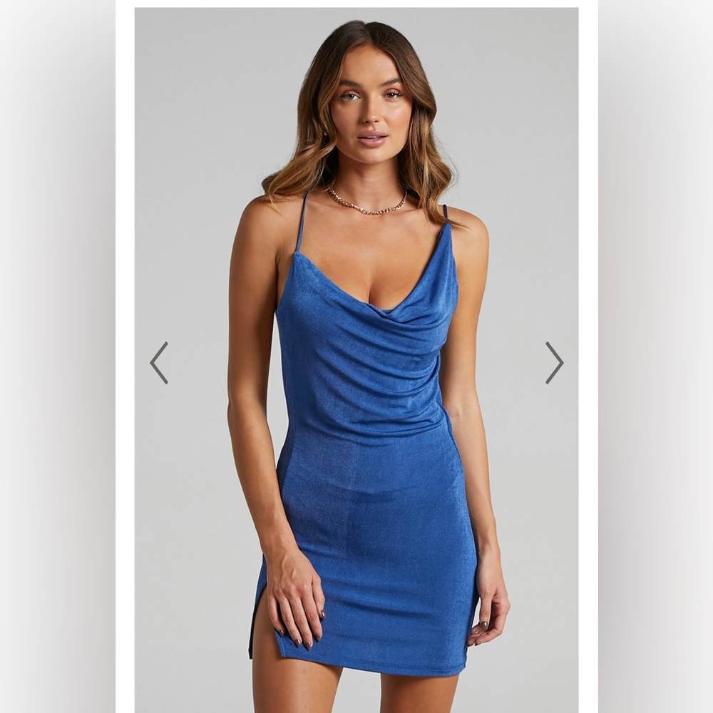 VERONNICA MINI DRESS - ASYMMETRIC NECK DRESS IN COBALT